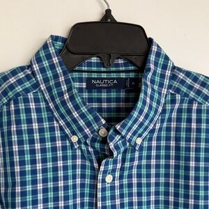 Nautica Men's Green and Blue Checkered Shirt